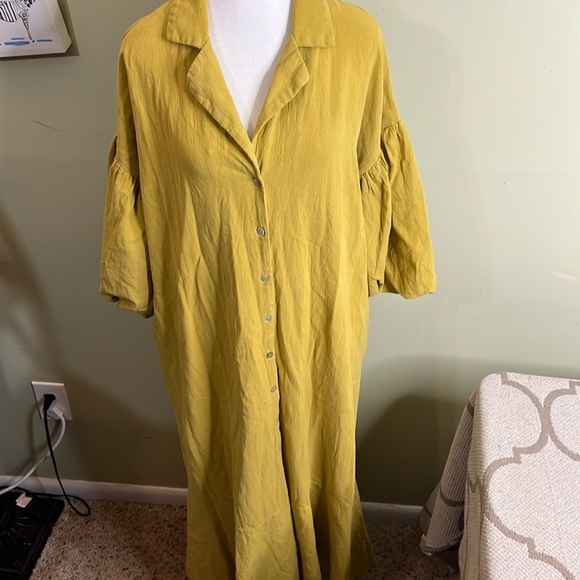 Margo Baridon Relaxed midi dress Yellow puff sleeve button down dress size large - Picture 17 of 17
